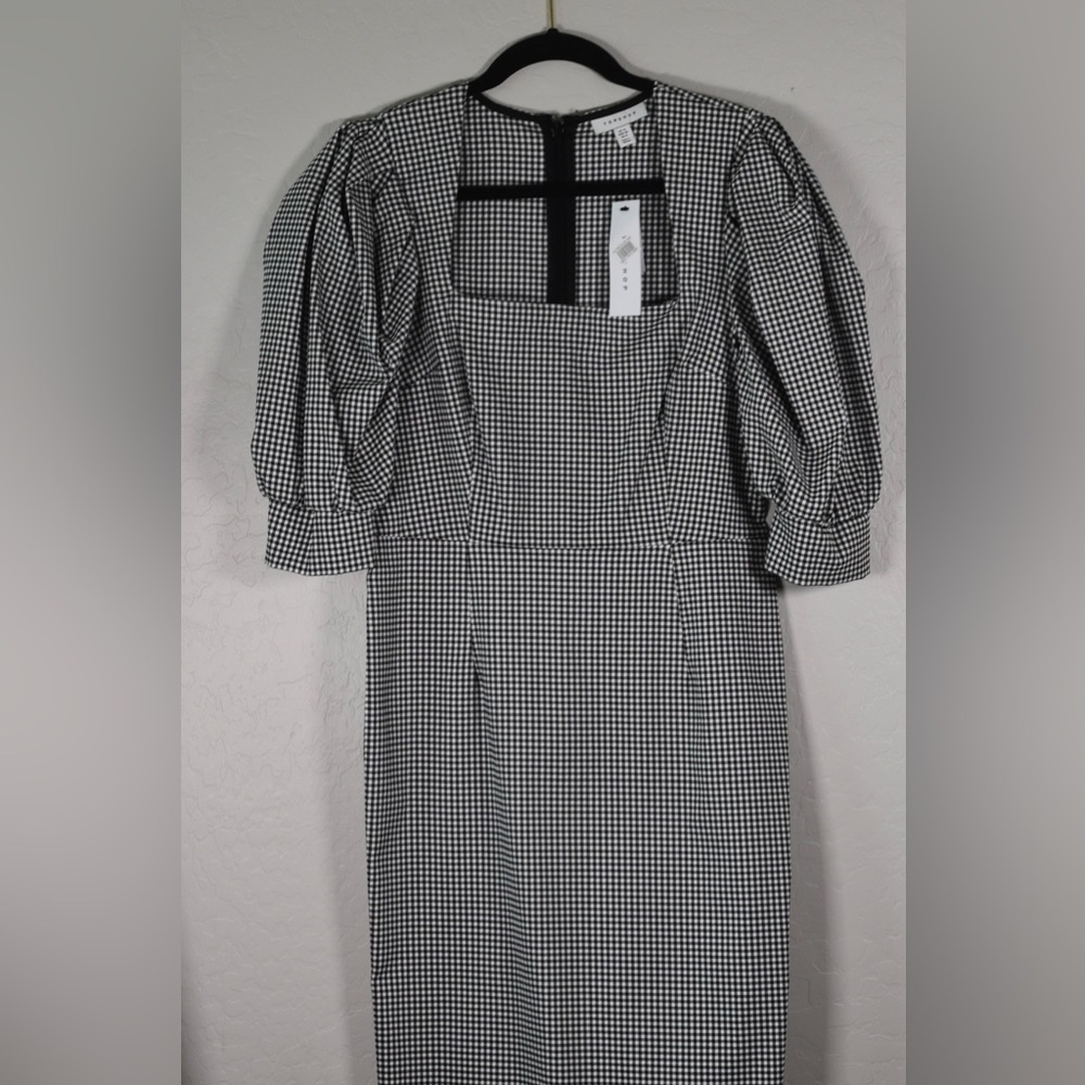NWT Topshop Black and White Plaid Square Neck Midi Dress